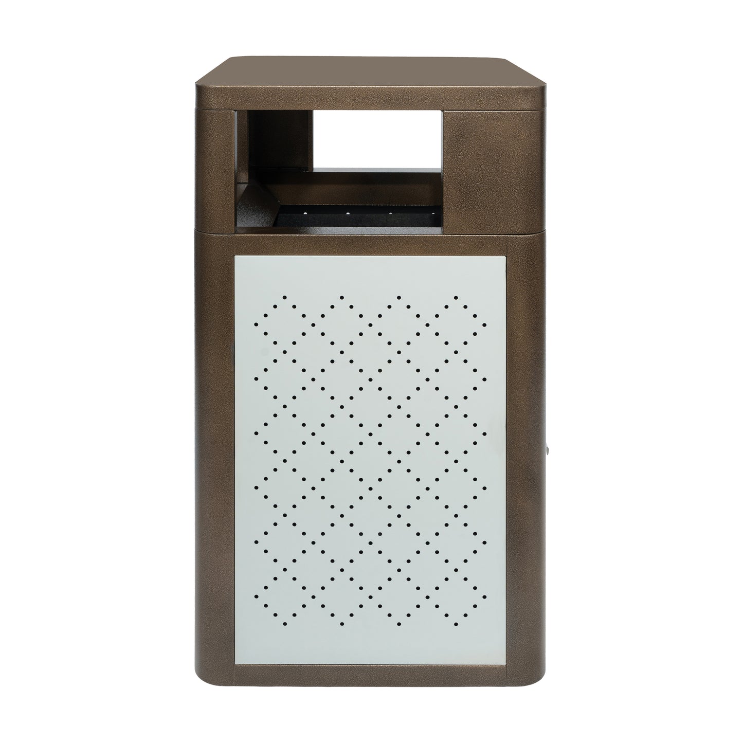 Brooks 31.4 Gallon Indoor-Outdoor Steel Trash Can with Locking Access Door and Removable Inner Fiberglass Bin, Brown/Silver Brown