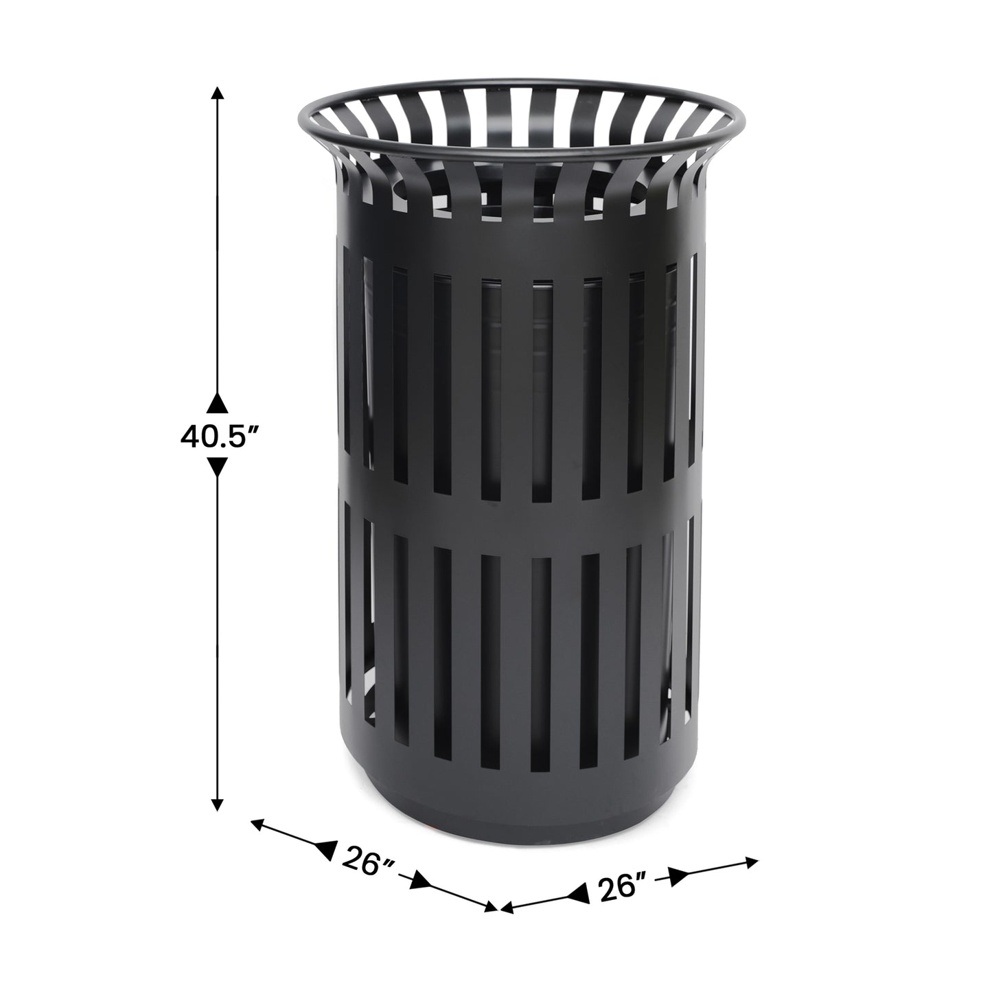 Collins Commercial Grade Black Outdoor Round Slatted Steel 37 Gallon Trash Can with Removable Inner Bin Black