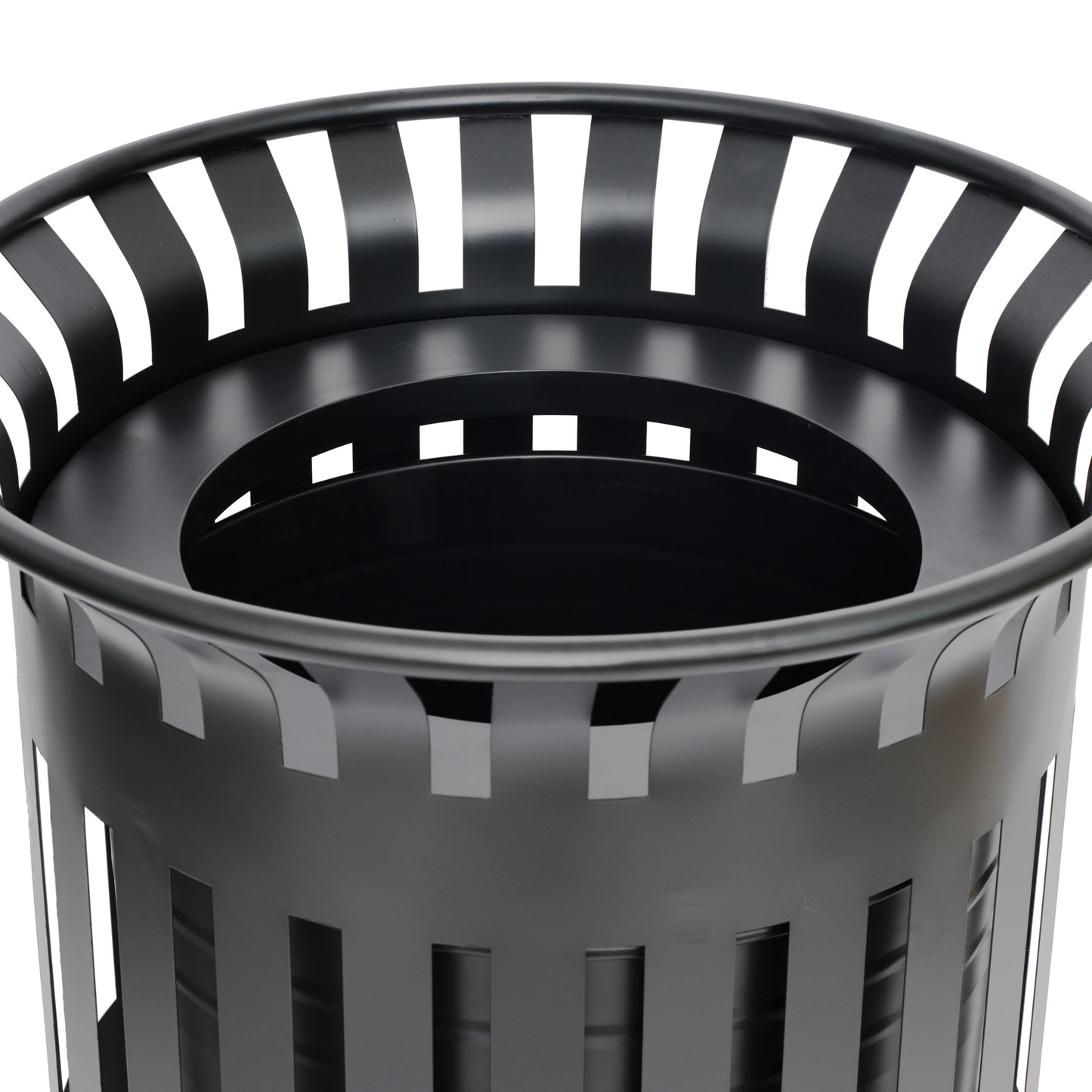 Collins Commercial Grade Black Outdoor Round Slatted Steel 37 Gallon Trash Can with Removable Inner Bin Black