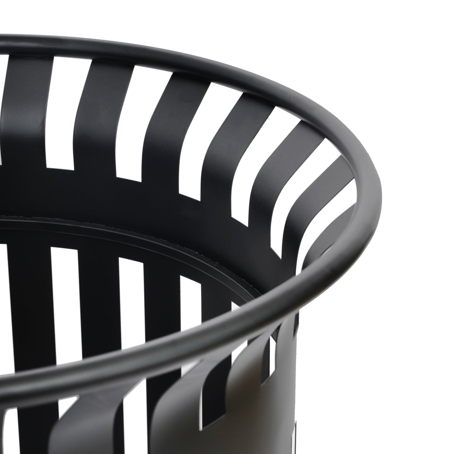 Collins Commercial Grade Black Outdoor Round Slatted Steel 37 Gallon Trash Can with Removable Inner Bin Black