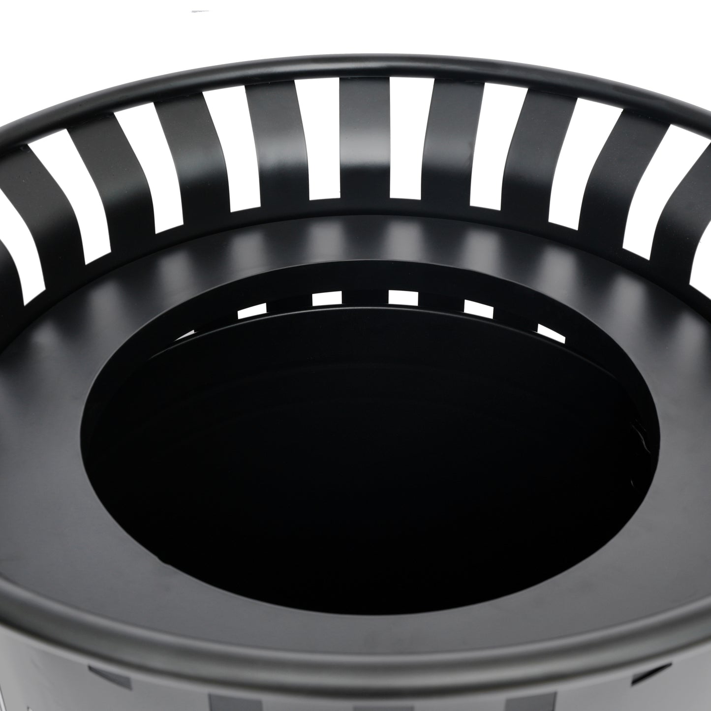 Collins Commercial Grade Black Outdoor Round Slatted Steel 37 Gallon Trash Can with Removable Inner Bin Black