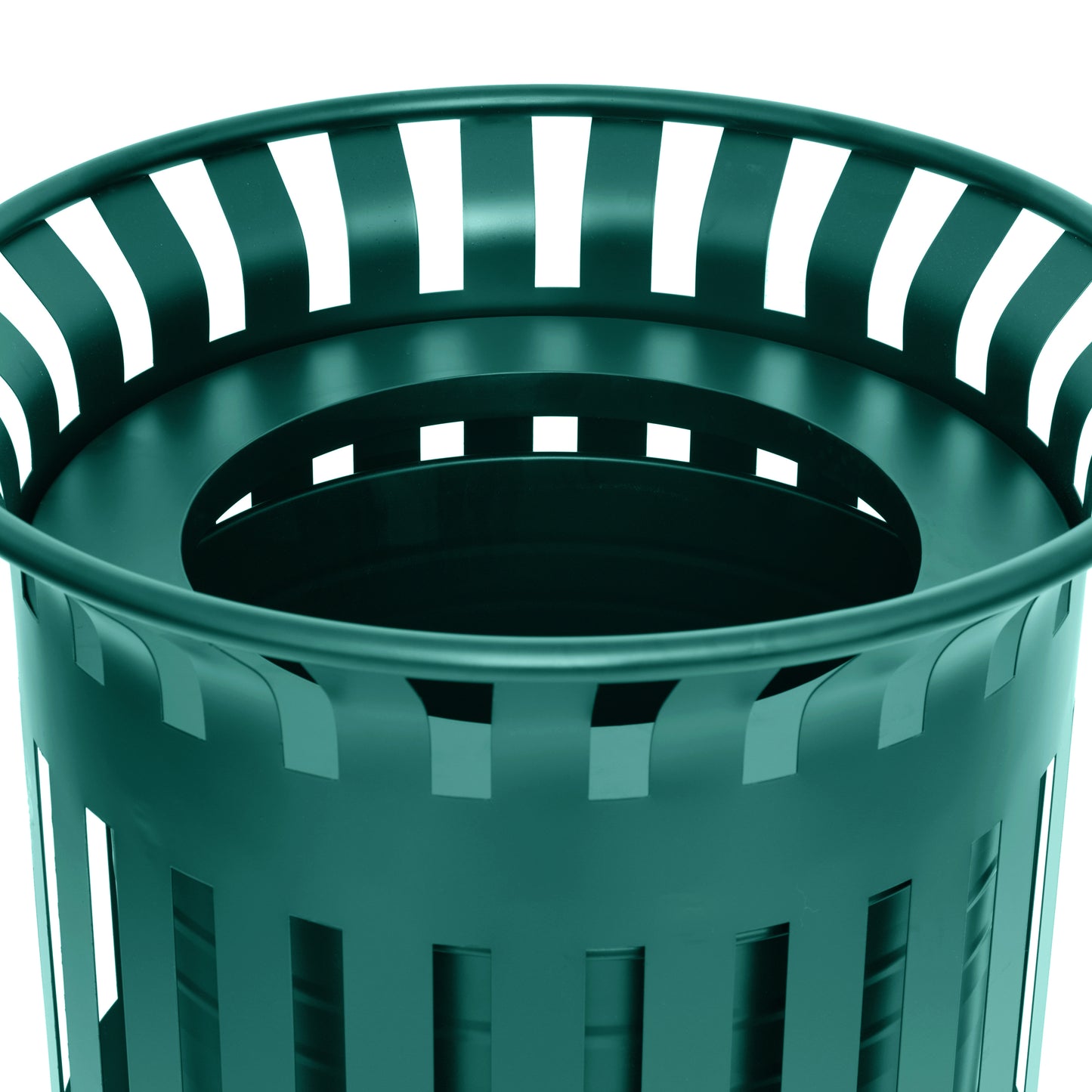 Collins Commercial Grade Green Outdoor Round Slatted Steel 37 Gallon Trash Can with Removable Inner Bin Green