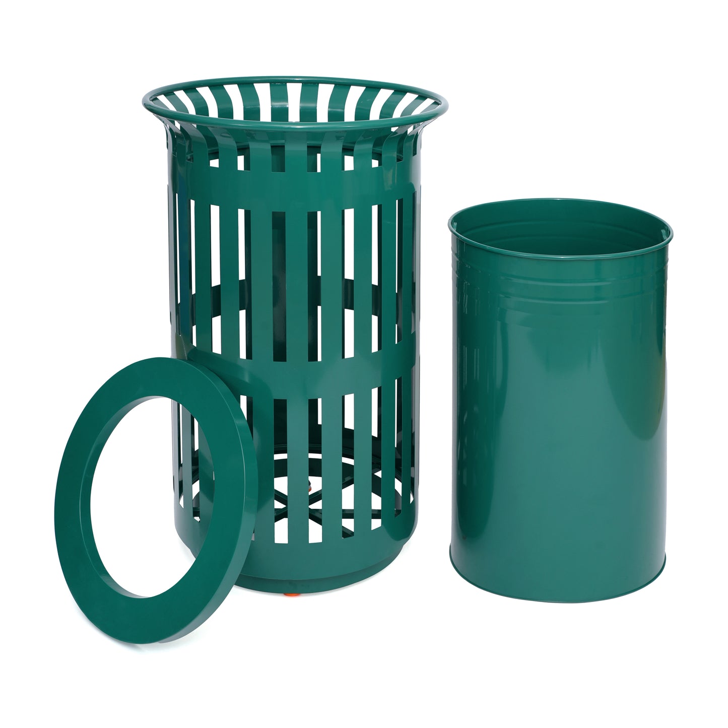 Collins Commercial Grade Green Outdoor Round Slatted Steel 37 Gallon Trash Can with Removable Inner Bin Green