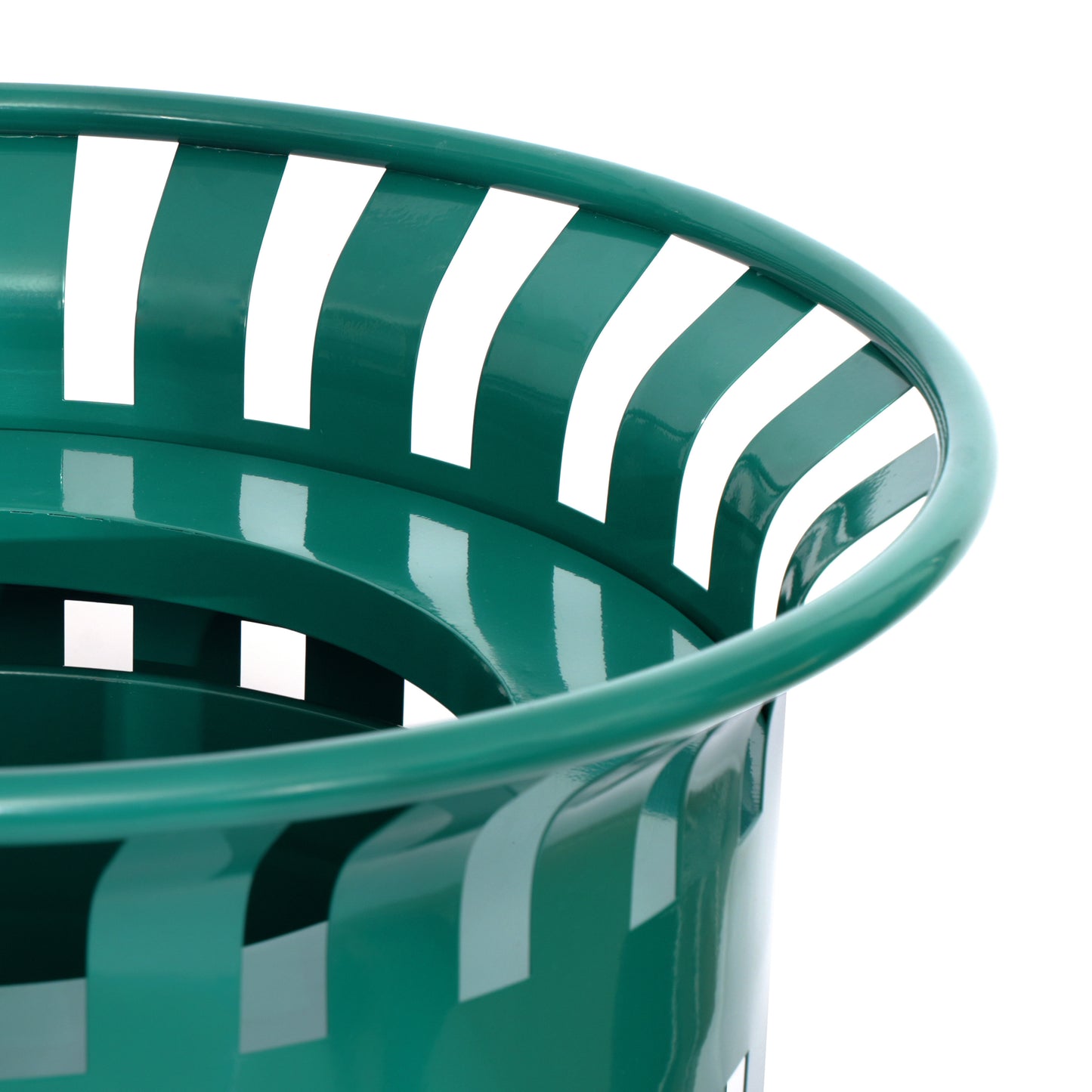 Collins Commercial Grade Green Outdoor Round Slatted Steel 37 Gallon Trash Can with Removable Inner Bin Green