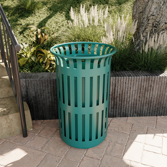 Collins Commercial Grade Green Outdoor Round Slatted Steel 37 Gallon Trash Can with Removable Inner Bin Green