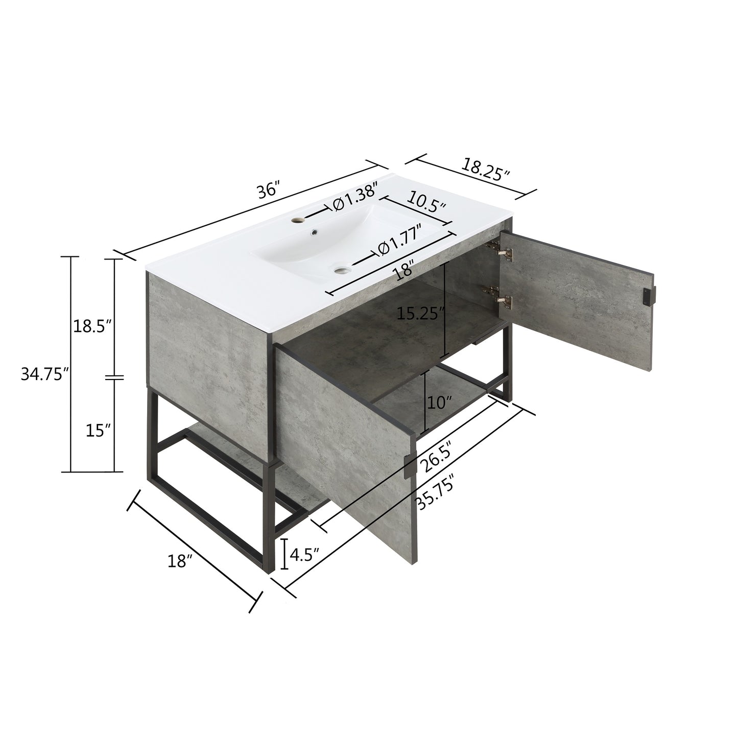 Manhattan Comfort Scarsdale 36" Bathroom Vanity Sink in Grey