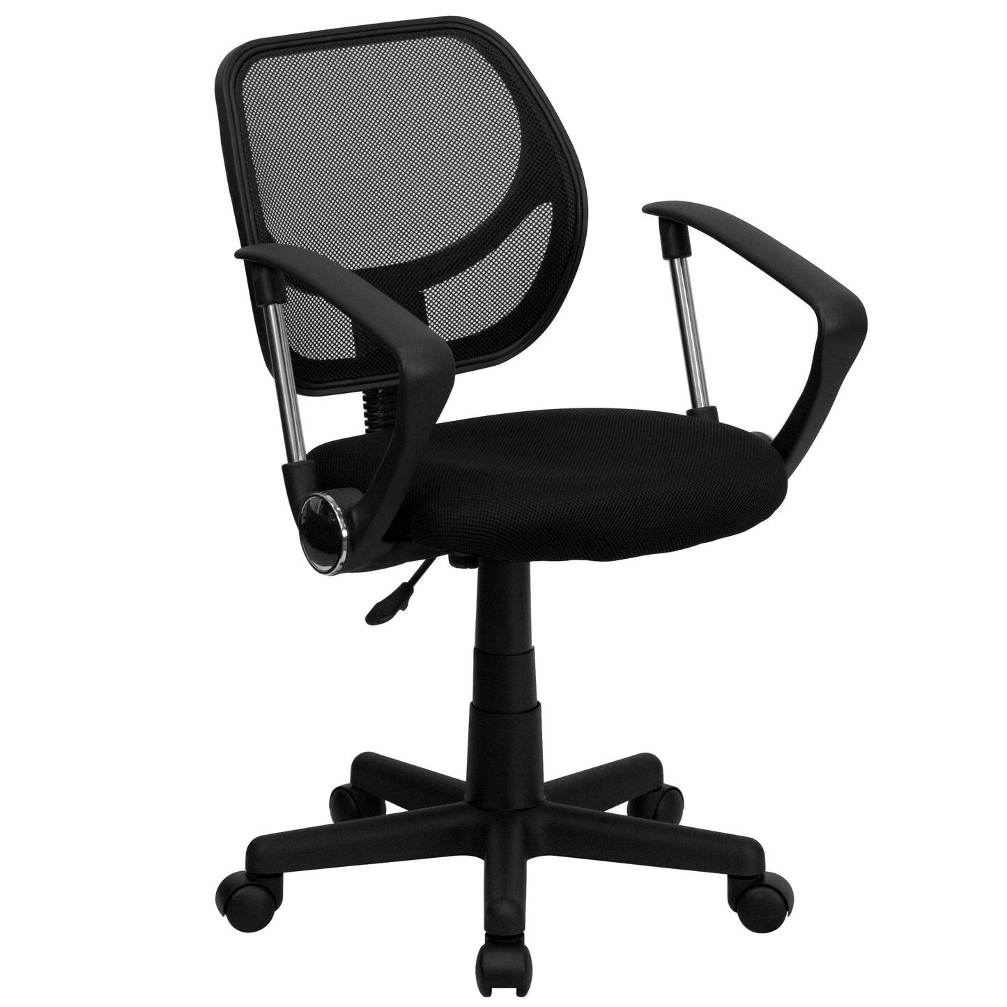 Neri Low Back Black Mesh Swivel Task Office Chair with Curved Square Back and Arms Black