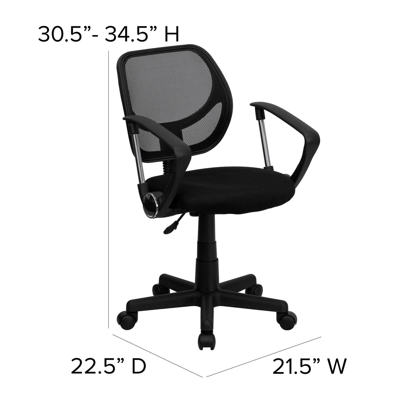 Neri Low Back Black Mesh Swivel Task Office Chair with Curved Square Back and Arms Black