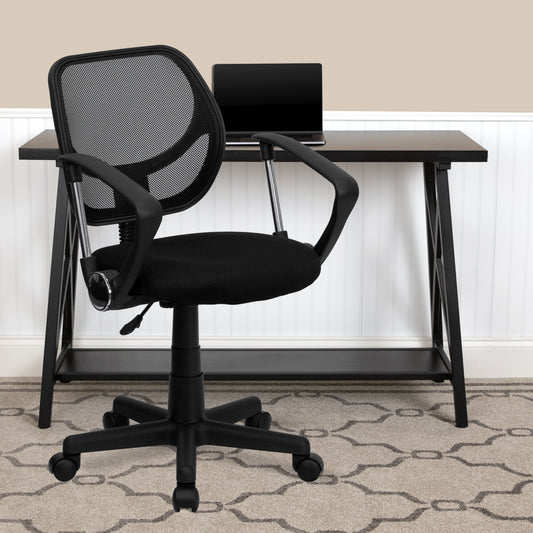 Neri Low Back Black Mesh Swivel Task Office Chair with Curved Square Back and Arms Black WA-3074-BK-A-GG