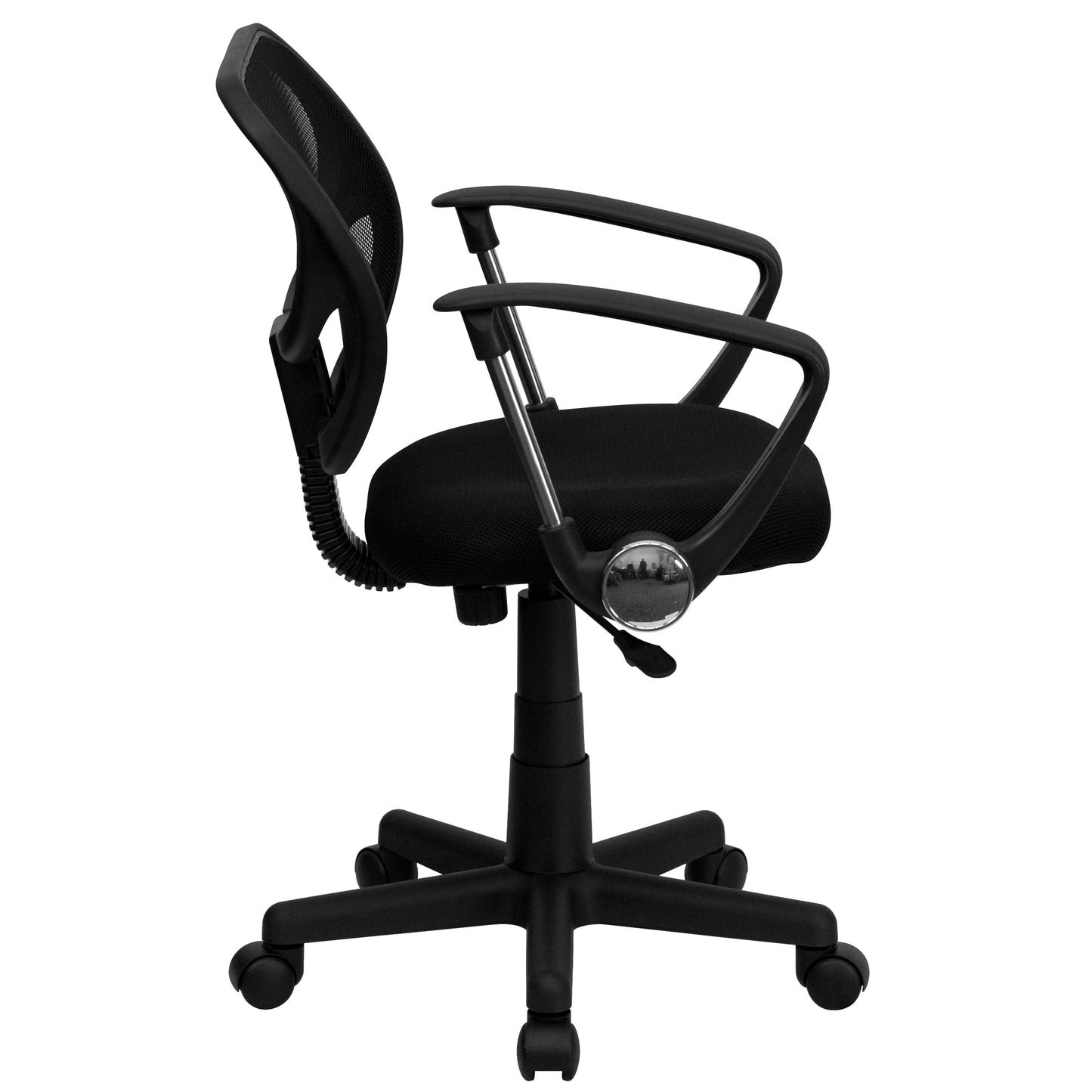 Neri Low Back Black Mesh Swivel Task Office Chair with Curved Square Back and Arms Black