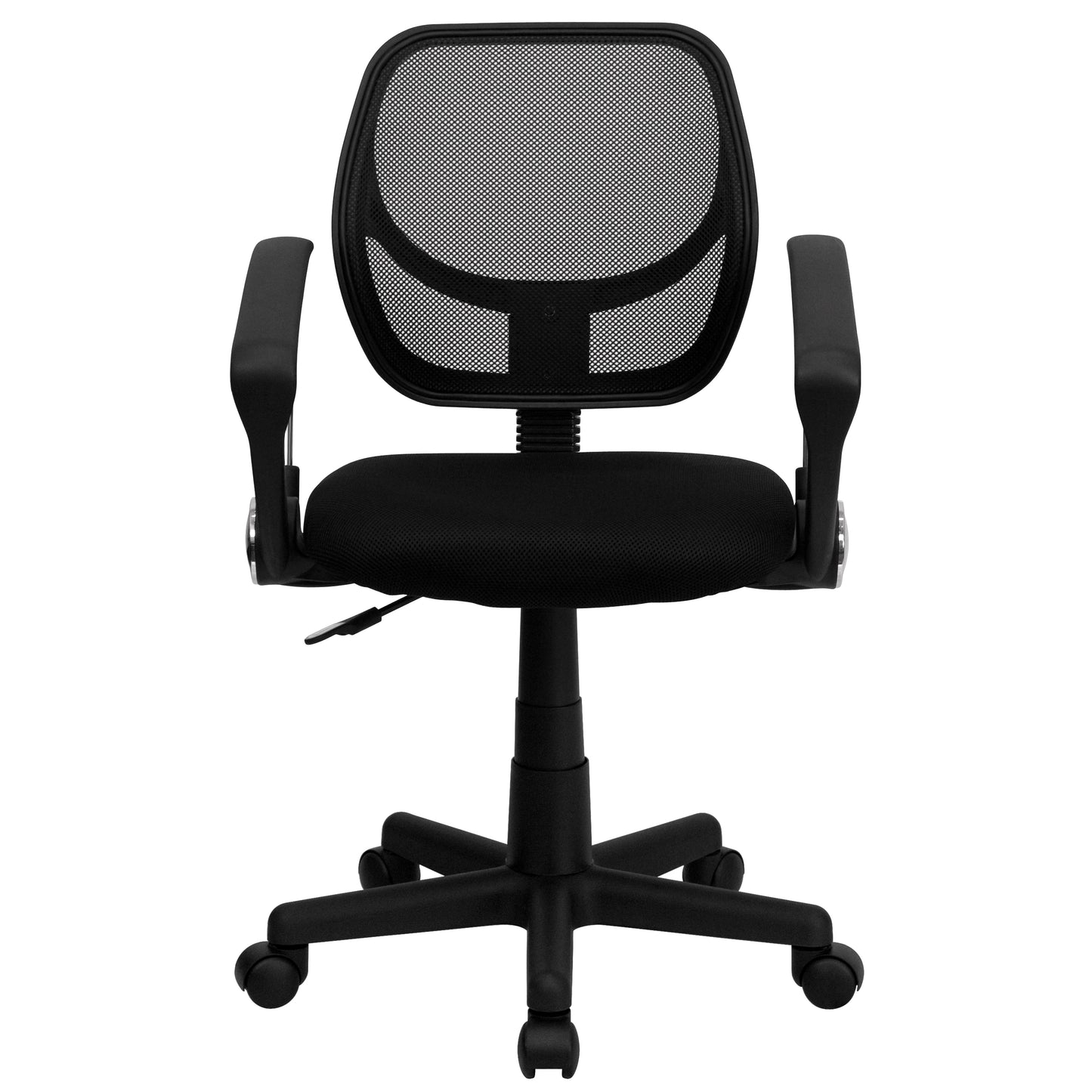 Neri Low Back Black Mesh Swivel Task Office Chair with Curved Square Back and Arms Black