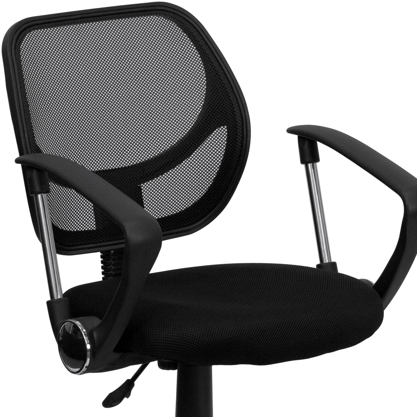 Neri Low Back Black Mesh Swivel Task Office Chair with Curved Square Back and Arms Black