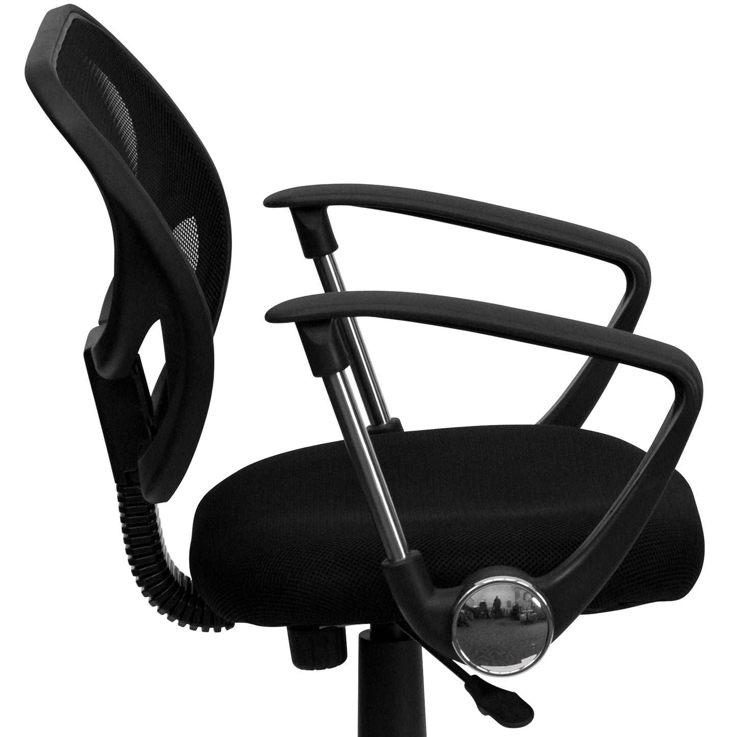 Neri Low Back Black Mesh Swivel Task Office Chair with Curved Square Back and Arms Black