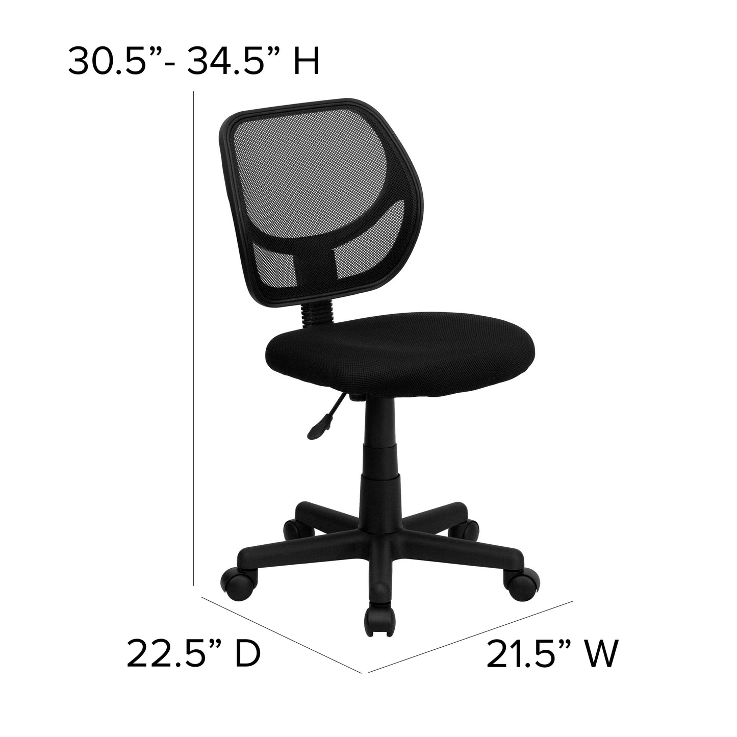 Neri Low Back Black Mesh Swivel Task Office Chair with Curved Square Back Black