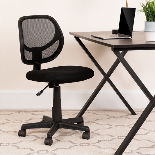 Neri Low Back Black Mesh Swivel Task Office Chair with Curved Square Back Black WA-3074-BK-GG