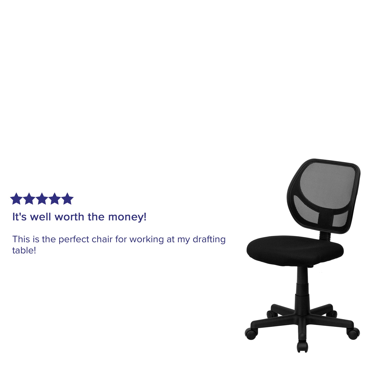 Neri Low Back Black Mesh Swivel Task Office Chair with Curved Square Back Black