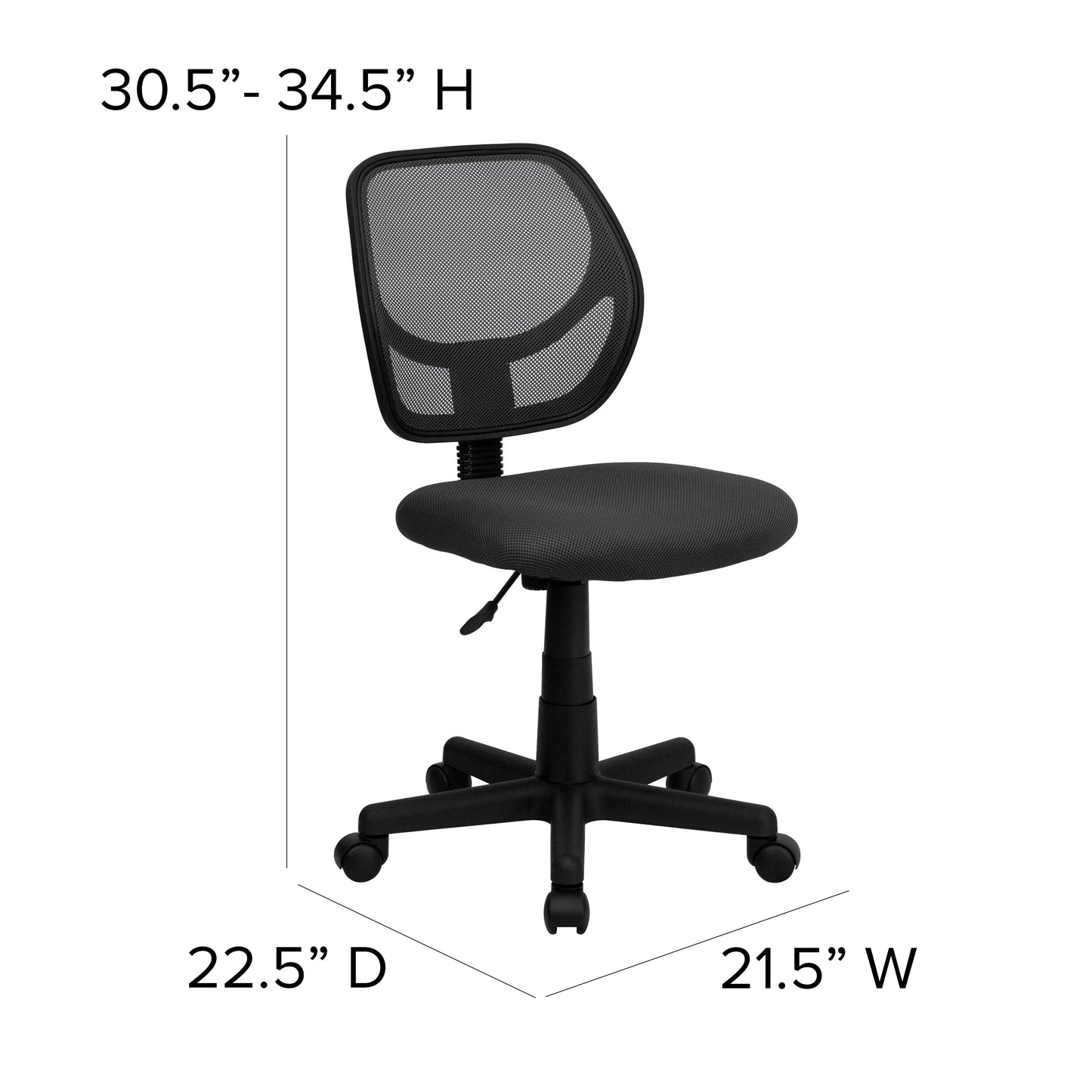 Neri Low Back Gray Mesh Swivel Task Office Chair with Curved Square Back Gray