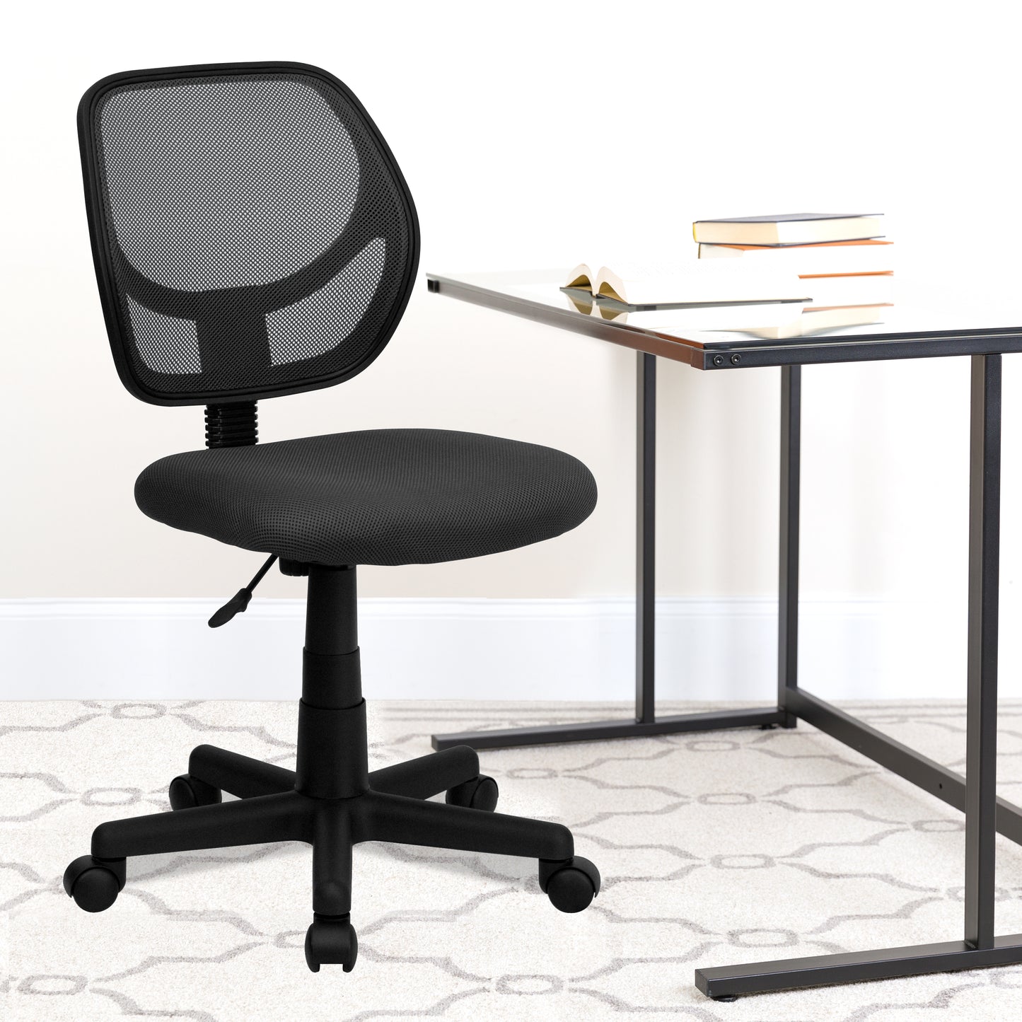 Neri Low Back Gray Mesh Swivel Task Office Chair with Curved Square Back Gray
