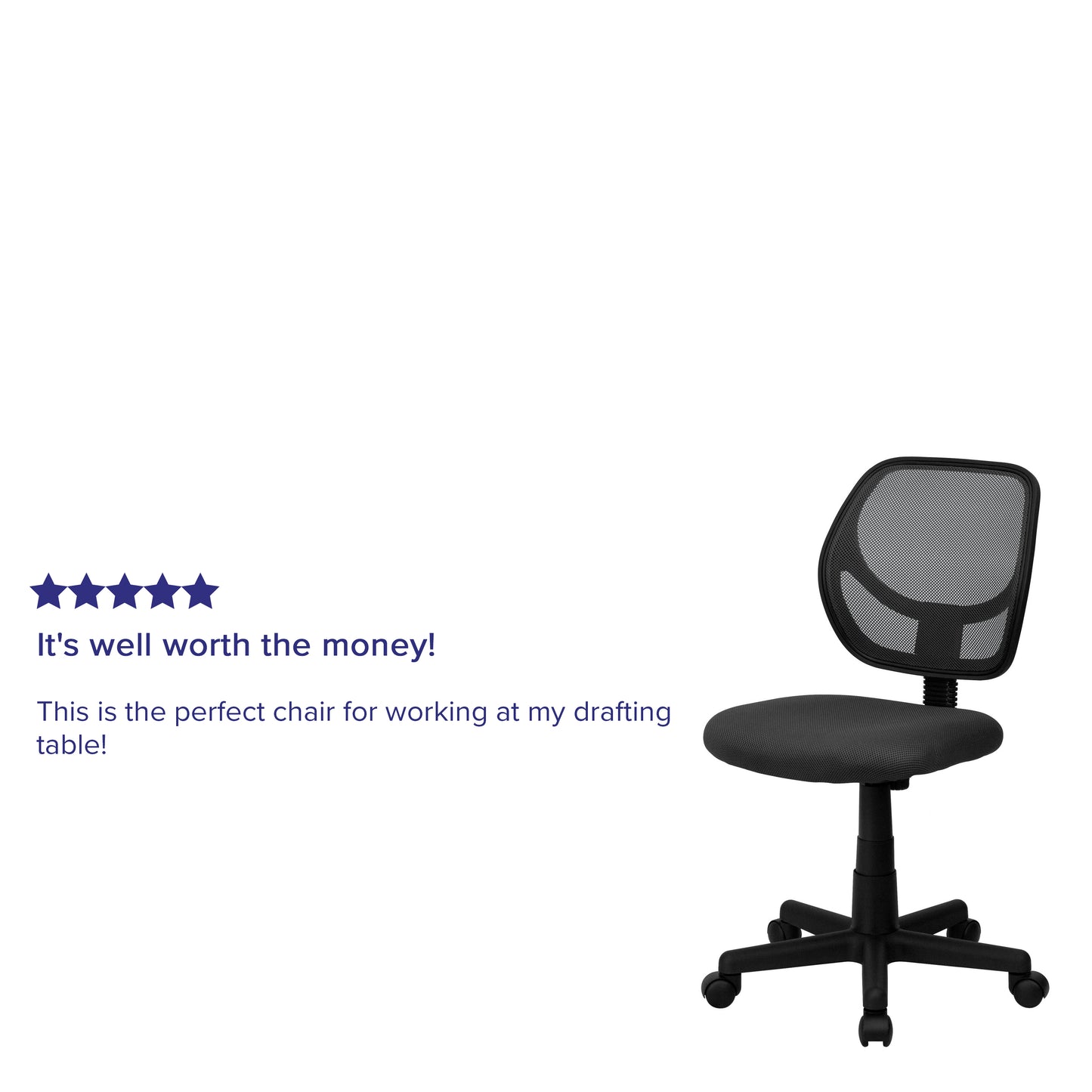 Neri Low Back Gray Mesh Swivel Task Office Chair with Curved Square Back Gray
