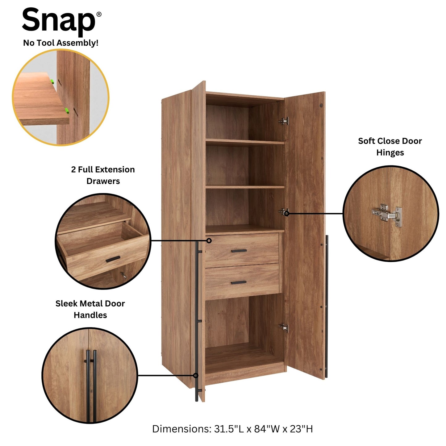 Lee Modern 32" Wardrobe Closet in Golden Brown WC001-GB