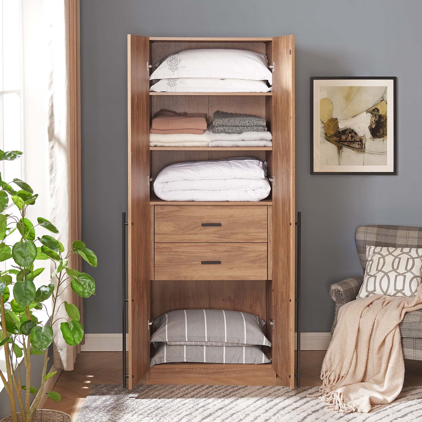 Lee Modern 32" Wardrobe Closet in Golden Brown WC001-GB