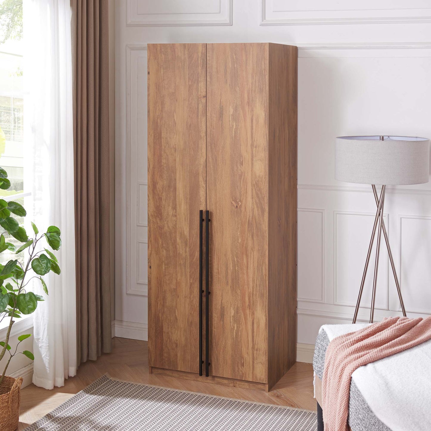 Manhattan Comfort Lee Modern Freestanding Wardrobe Closet 2.0 with 1 Hanging Rod, 1 Shelf, and 2 Drawers in Golden Brown WC002-GB