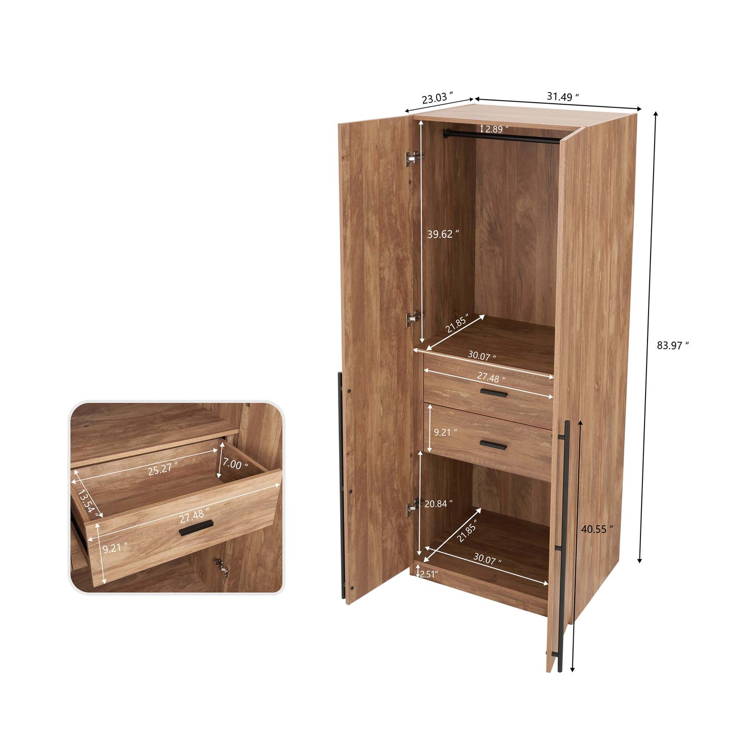 Manhattan Comfort Lee Modern Freestanding Wardrobe Closet 2.0 with 1 Hanging Rod, 1 Shelf, and 2 Drawers in Golden Brown WC002-GB
