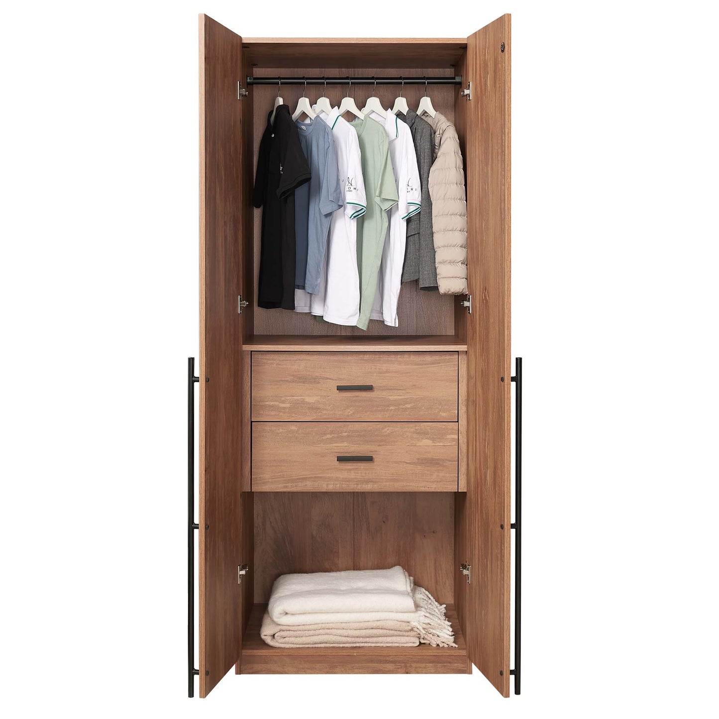Manhattan Comfort Lee Modern Freestanding Wardrobe Closet 2.0 with 1 Hanging Rod, 1 Shelf, and 2 Drawers in Golden Brown WC002-GB