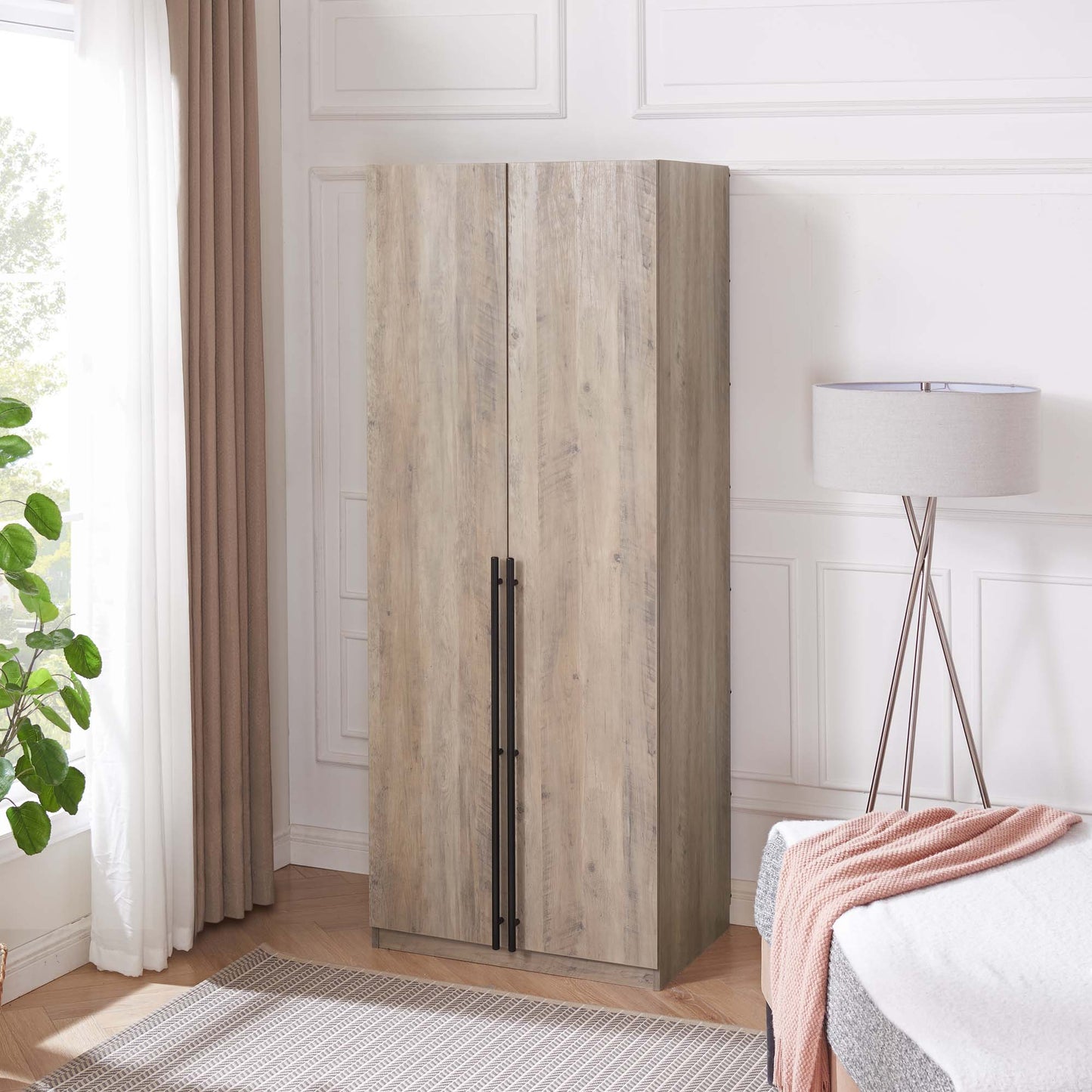Manhattan Comfort Lee Modern Freestanding Wardrobe Closet 2.0 with 1 Hanging Rod, 1 Shelf, and 2 Drawers in Rustic Grey WC002-GY
