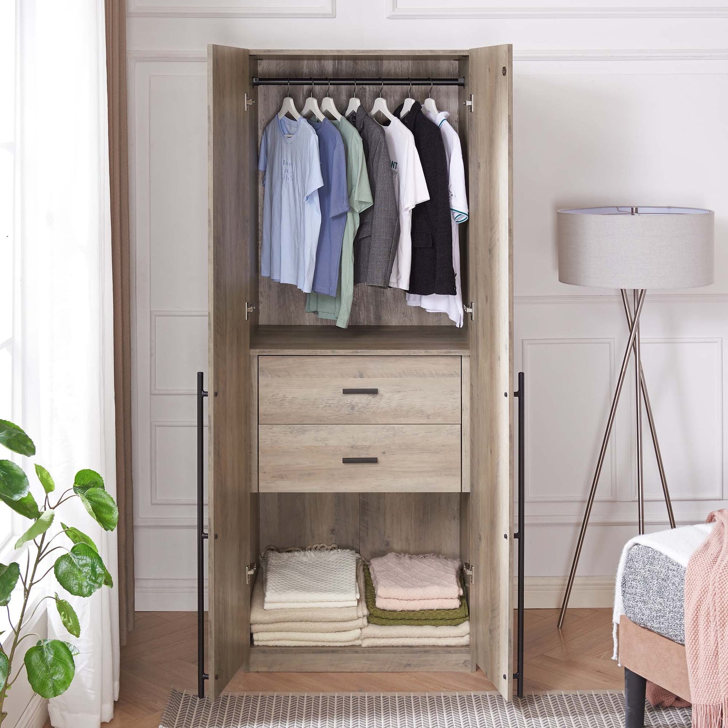 Manhattan Comfort Lee Modern Freestanding Wardrobe Closet 2.0 with 1 Hanging Rod, 1 Shelf, and 2 Drawers in Rustic Grey WC002-GY