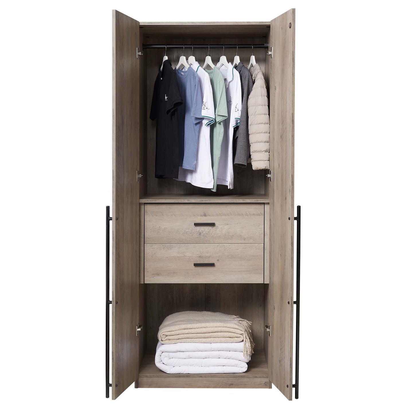 Manhattan Comfort Lee Modern Freestanding Wardrobe Closet 2.0 with 1 Hanging Rod, 1 Shelf, and 2 Drawers in Rustic Grey WC002-GY