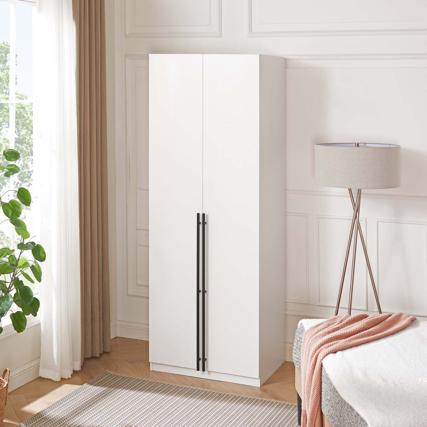 Manhattan Comfort Lee Modern Freestanding Wardrobe Closet 2.0 with 1 Hanging Rod, 1 Shelf, and 2 Drawers in White WC002-WH