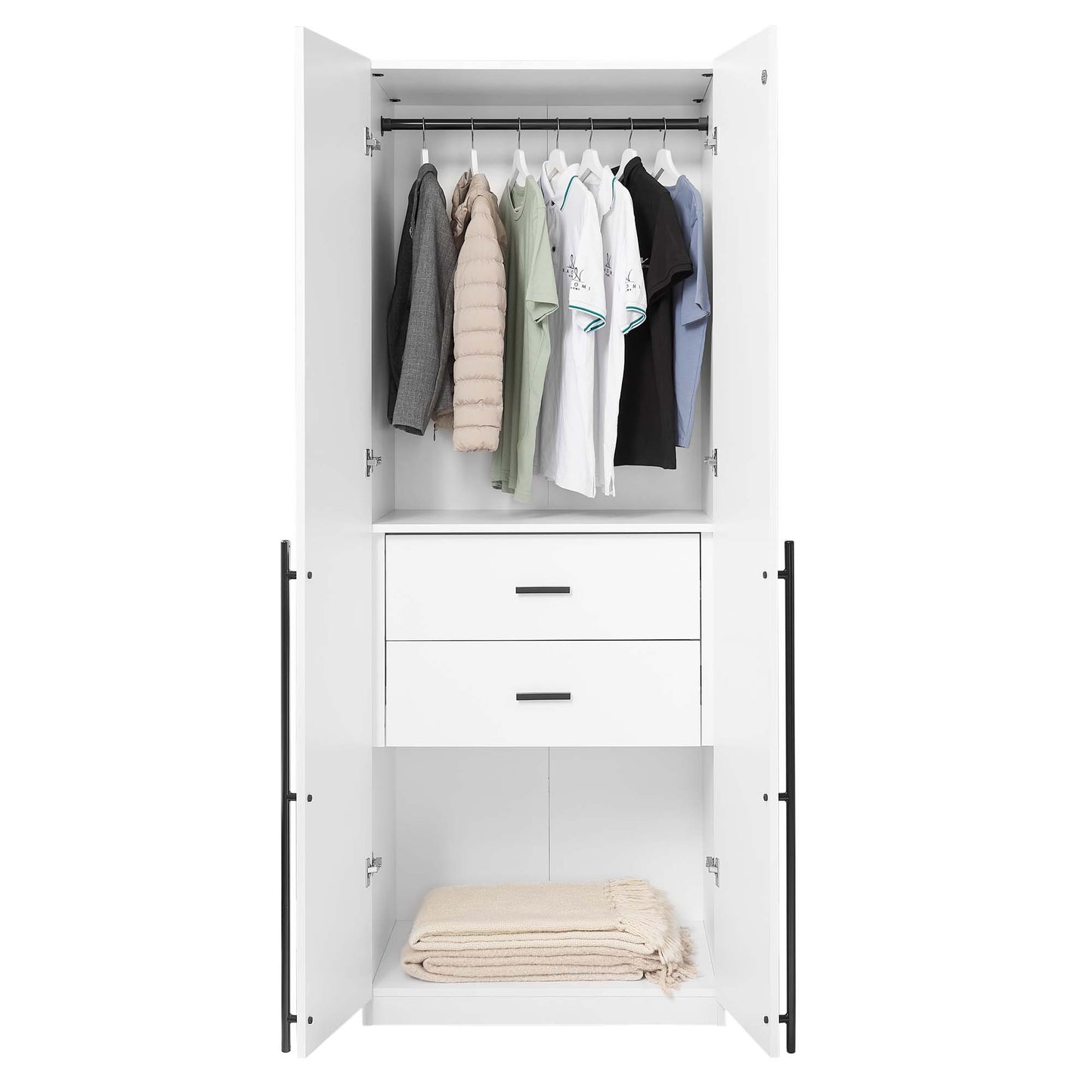 Manhattan Comfort Lee Modern Freestanding Wardrobe Closet 2.0 with 1 Hanging Rod, 1 Shelf, and 2 Drawers in White WC002-WH