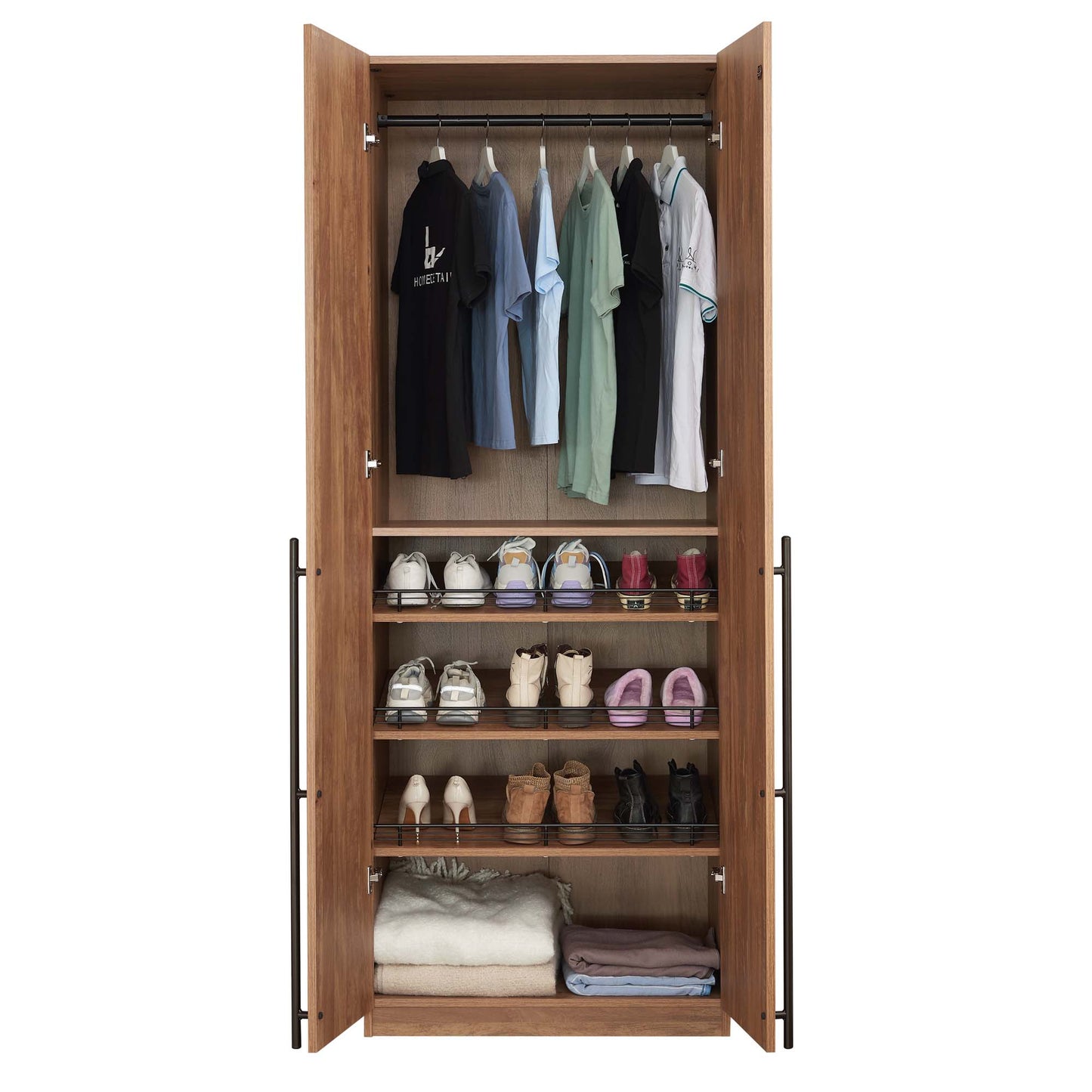 Manhattan Comfort Lee Modern Freestanding Wardrobe Closet 3.0 with 1 Hanging Rod, 3 Shoe Shelves, and 1 Basic Shelf in Golden Brown WC003-GB