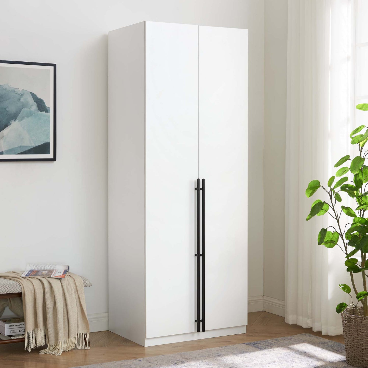Manhattan Comfort Lee Modern Freestanding Wardrobe Closet 3.0 with 1 Hanging Rod, 3 Shoe Shelves, and 1 Basic Shelf in White WC003-WH