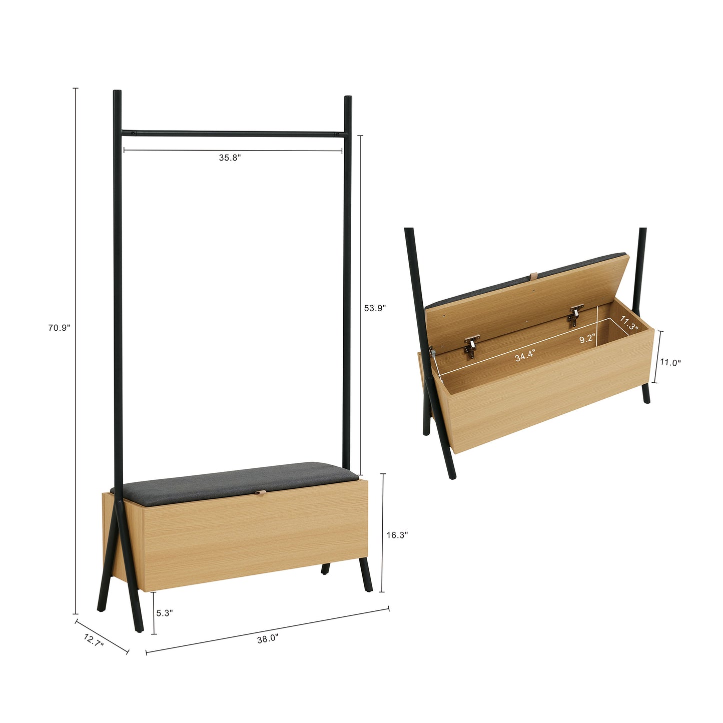 Paloma Modern 38" Open Hanging Closet in Light Oak WC004-NA