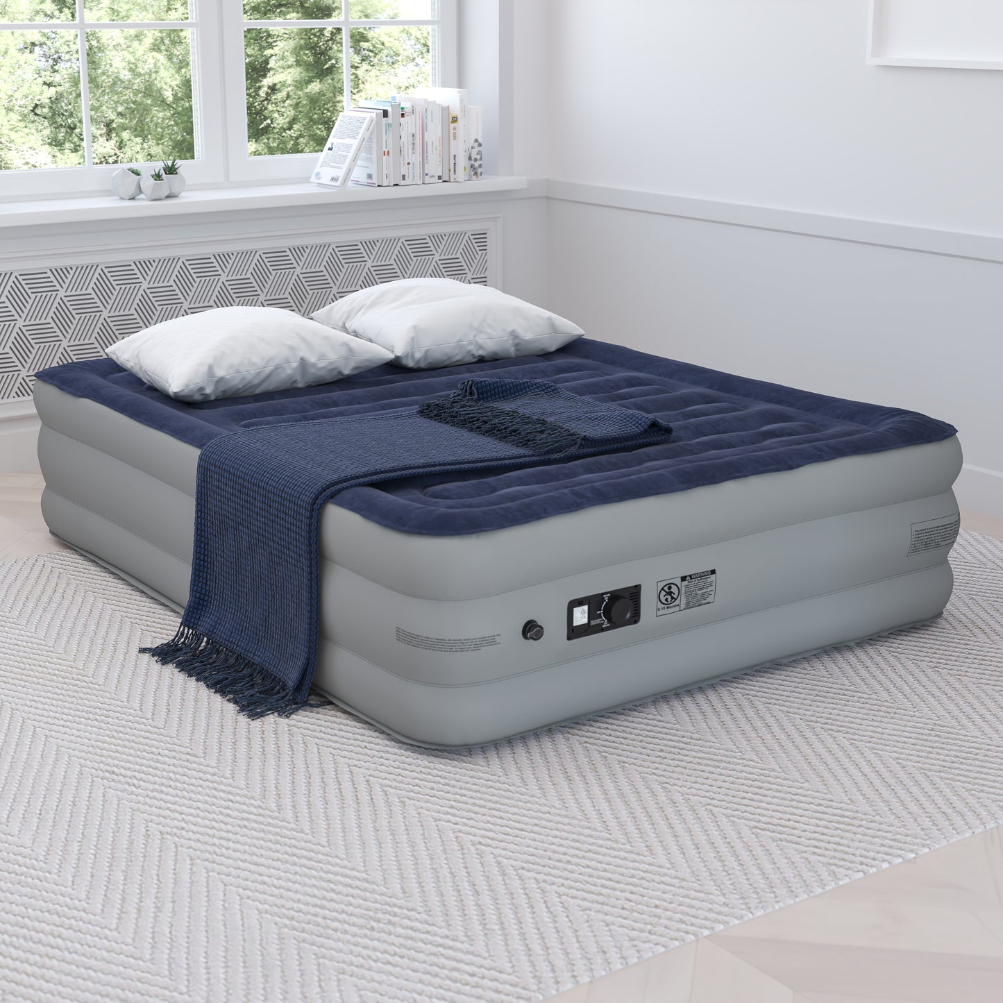 Kellos 18 inch Air Mattress with ETL Certified Internal Electric Pump and Carrying Case - Queen Blue