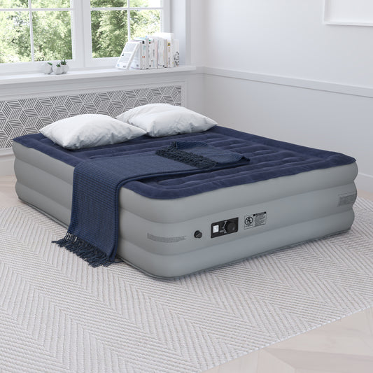 Kellos 18 inch Air Mattress with ETL Certified Internal Electric Pump and Carrying Case - Queen Blue
