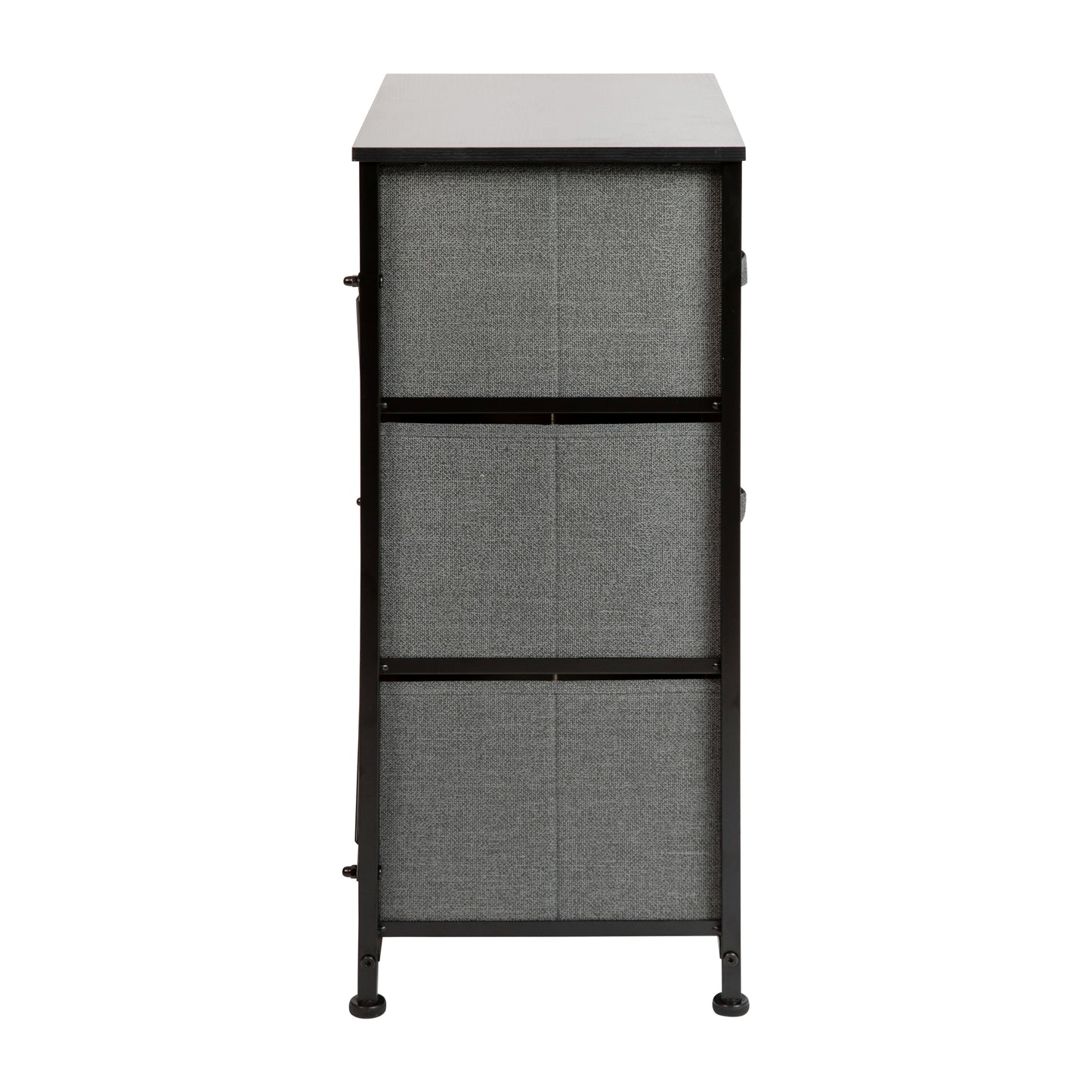 Harris 3 Drawer Wood Top Black Cast Iron Frame Vertical Storage Dresser with Dark Gray Easy Pull Fabric Drawers Gray Drawers/Black Frame