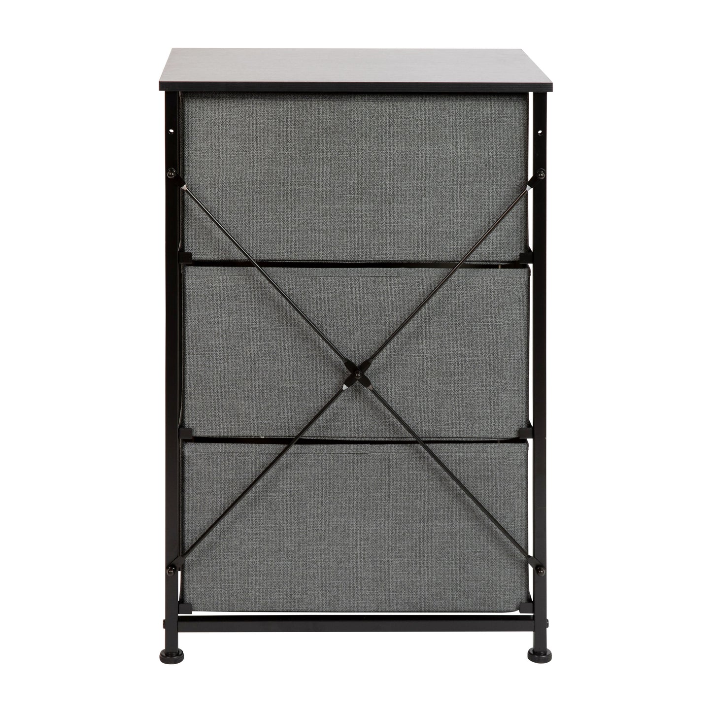 Harris 3 Drawer Wood Top Black Cast Iron Frame Vertical Storage Dresser with Dark Gray Easy Pull Fabric Drawers Gray Drawers/Black Frame