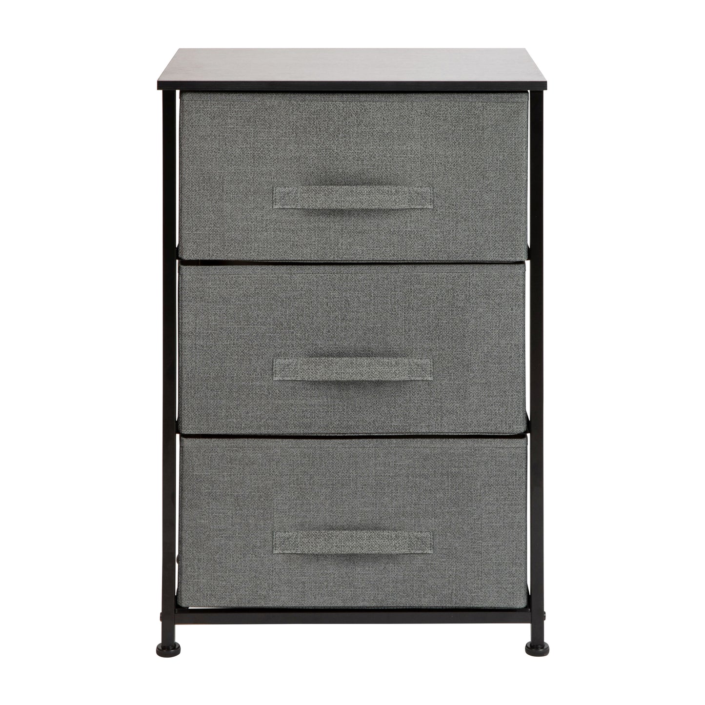 Harris 3 Drawer Wood Top Black Cast Iron Frame Vertical Storage Dresser with Dark Gray Easy Pull Fabric Drawers Gray Drawers/Black Frame