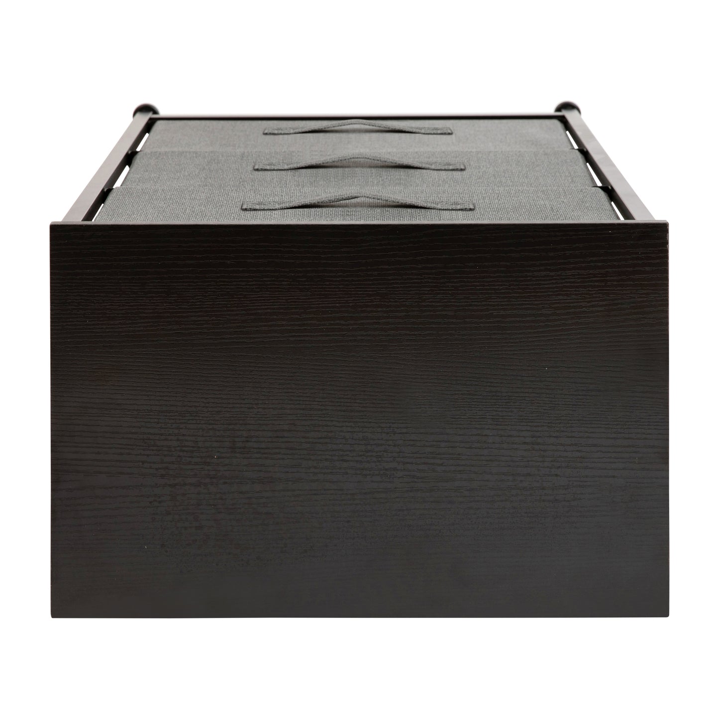 Harris 3 Drawer Wood Top Black Cast Iron Frame Vertical Storage Dresser with Dark Gray Easy Pull Fabric Drawers Gray Drawers/Black Frame