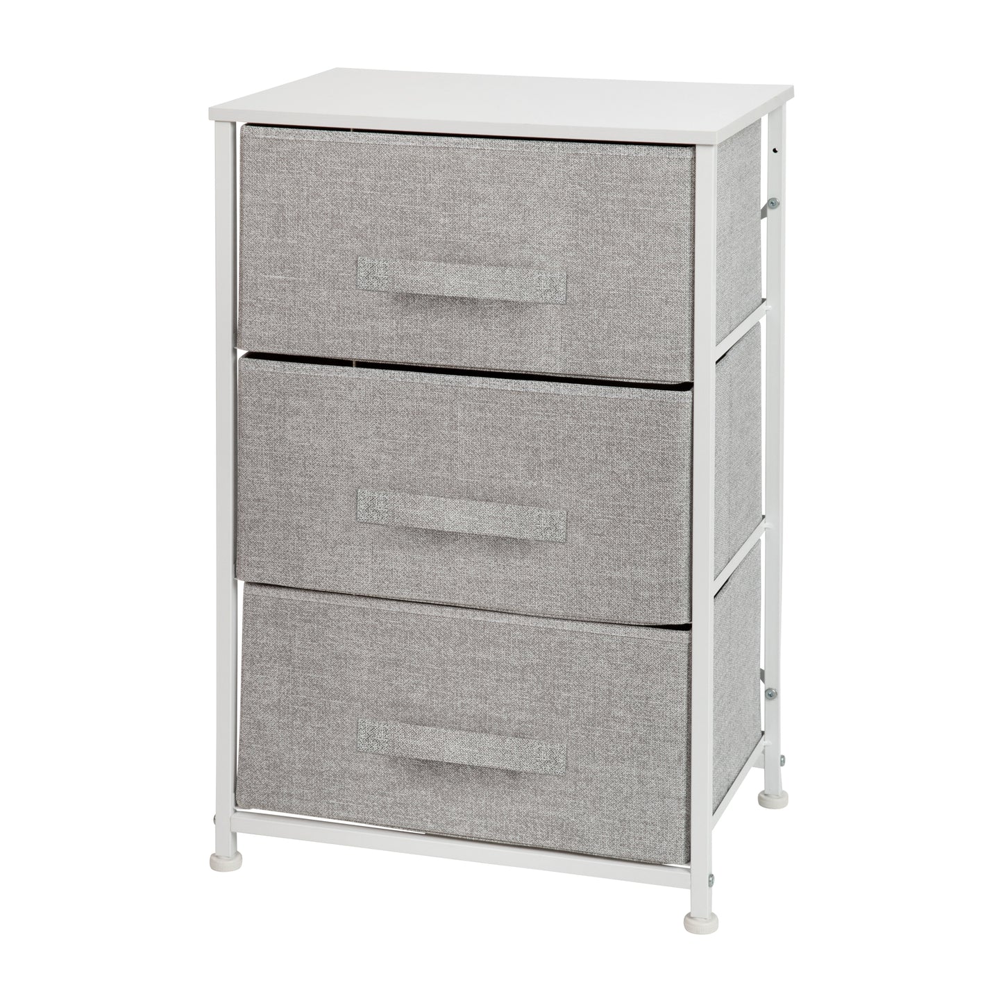 Harris 3 Drawer Wood Top White Cast Iron Frame Vertical Storage Dresser with Light Gray Easy Pull Fabric Drawers Gray Drawers/White Frame