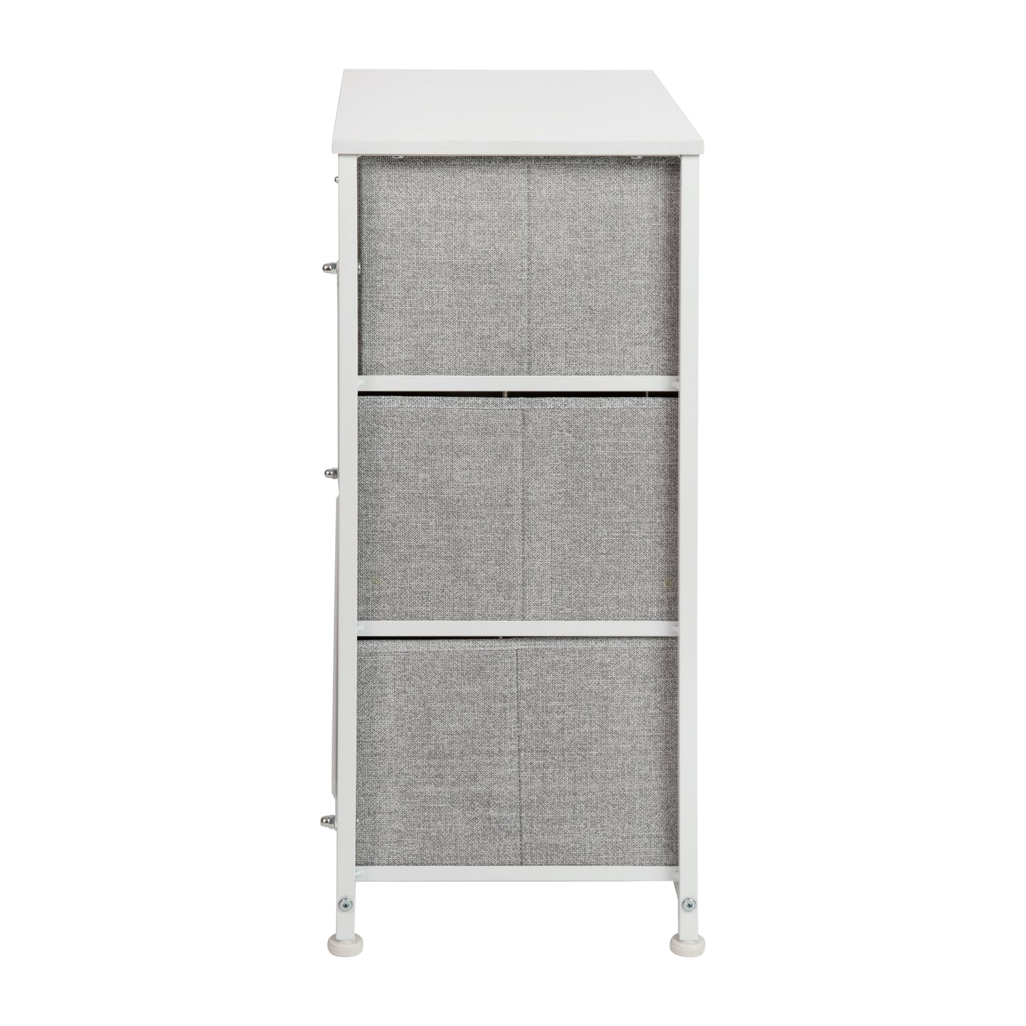 Harris 3 Drawer Wood Top White Cast Iron Frame Vertical Storage Dresser with Light Gray Easy Pull Fabric Drawers Gray Drawers/White Frame