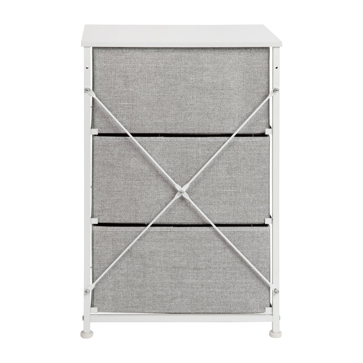 Harris 3 Drawer Wood Top White Cast Iron Frame Vertical Storage Dresser with Light Gray Easy Pull Fabric Drawers Gray Drawers/White Frame