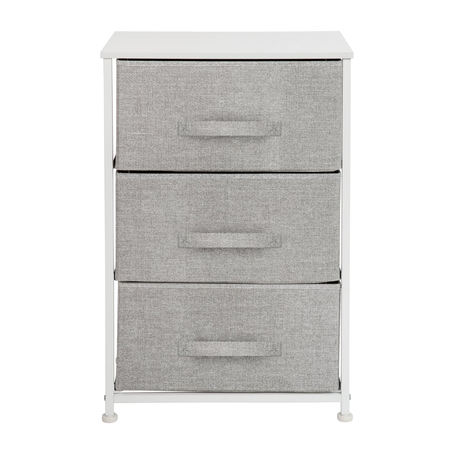 Harris 3 Drawer Wood Top White Cast Iron Frame Vertical Storage Dresser with Light Gray Easy Pull Fabric Drawers Gray Drawers/White Frame