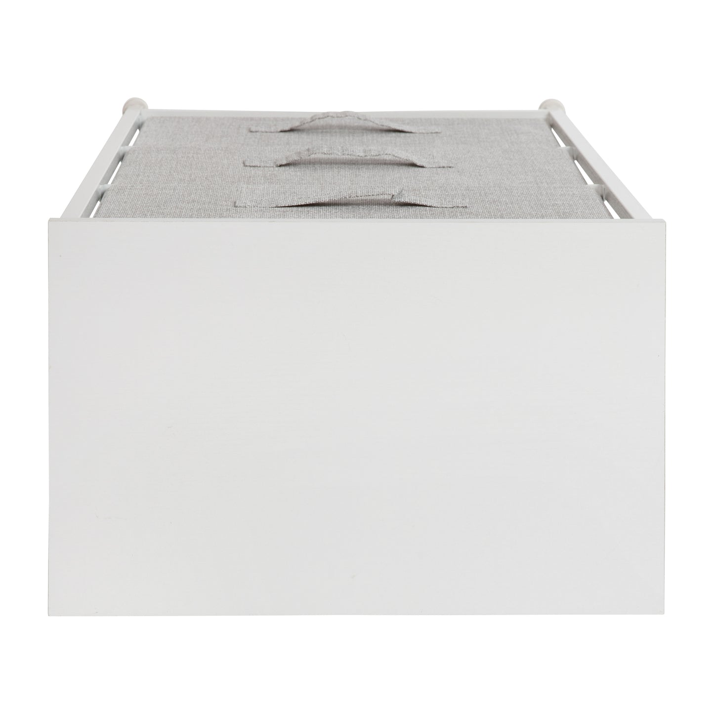 Harris 3 Drawer Wood Top White Cast Iron Frame Vertical Storage Dresser with Light Gray Easy Pull Fabric Drawers Gray Drawers/White Frame