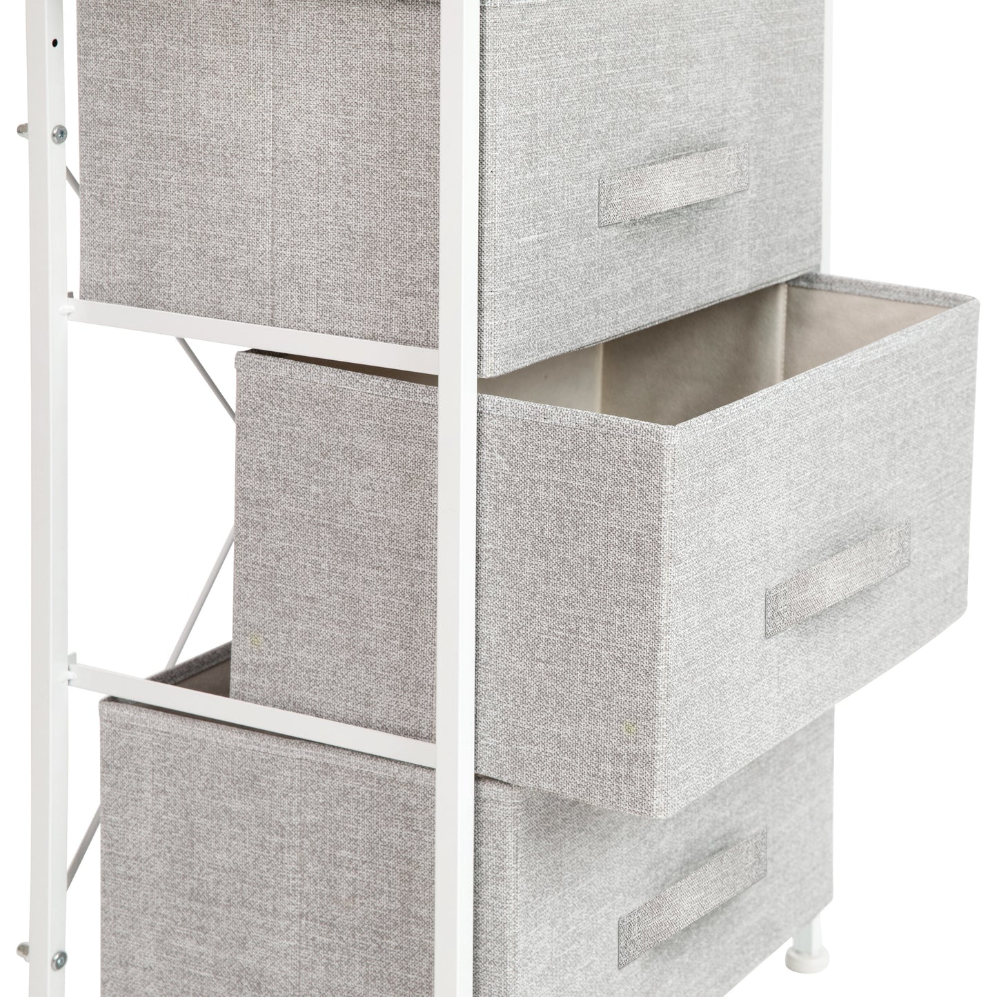 Harris 3 Drawer Wood Top White Cast Iron Frame Vertical Storage Dresser with Light Gray Easy Pull Fabric Drawers Gray Drawers/White Frame