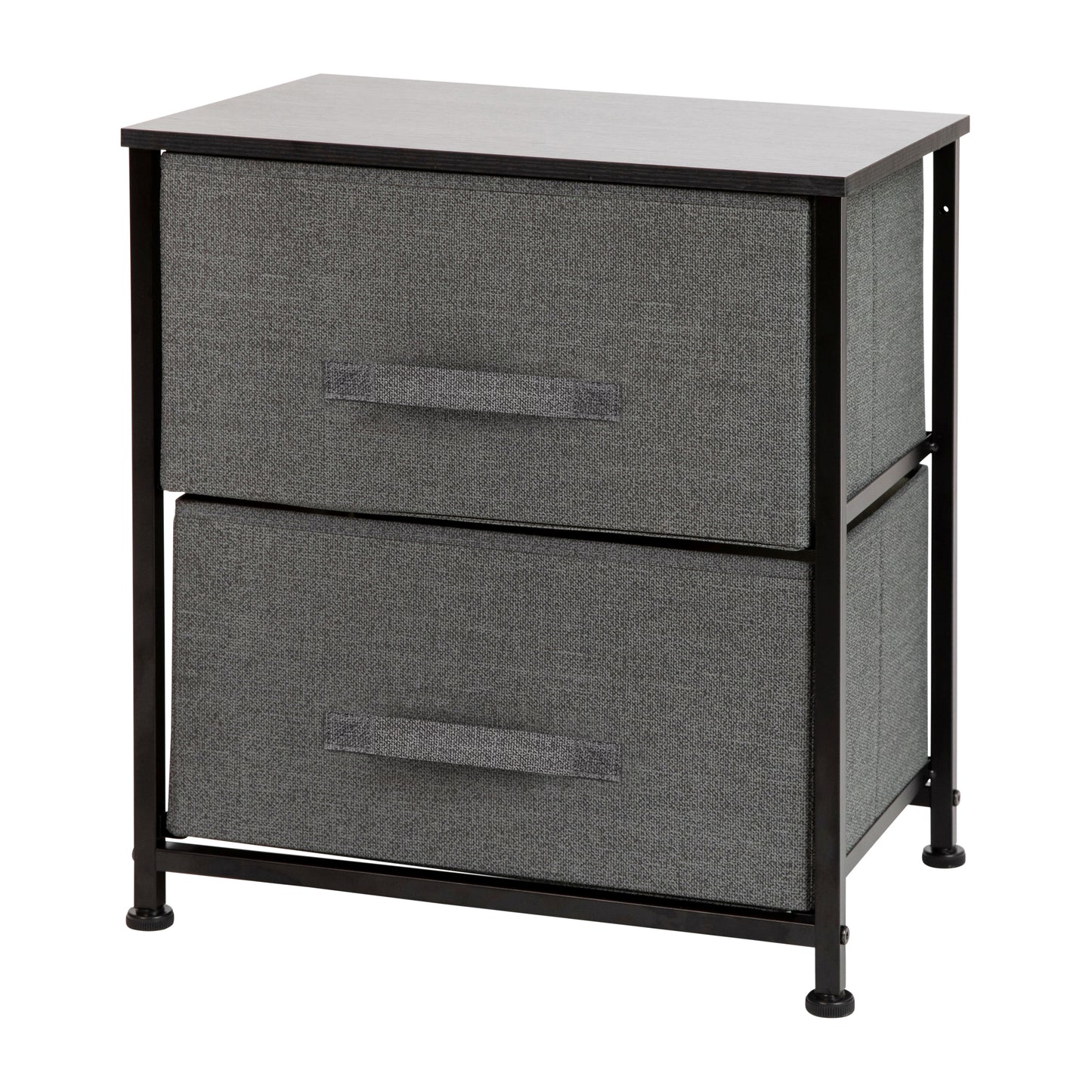 Harris 2 Drawer Wood Top Black Nightstand Storage Organizer with Cast Iron Frame and Dark Gray Easy Pull Fabric Drawers Gray Drawers/Black Frame