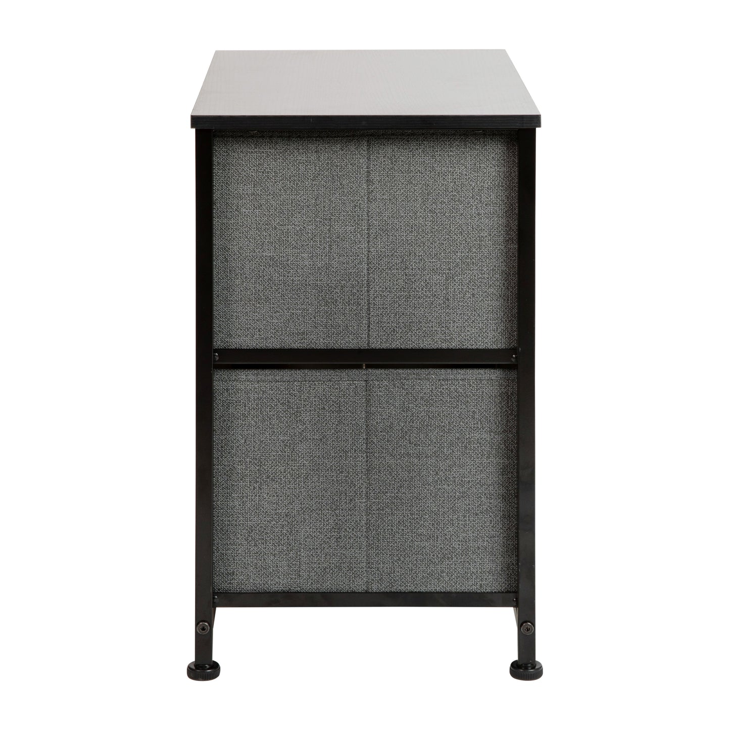 Harris 2 Drawer Wood Top Black Nightstand Storage Organizer with Cast Iron Frame and Dark Gray Easy Pull Fabric Drawers Gray Drawers/Black Frame